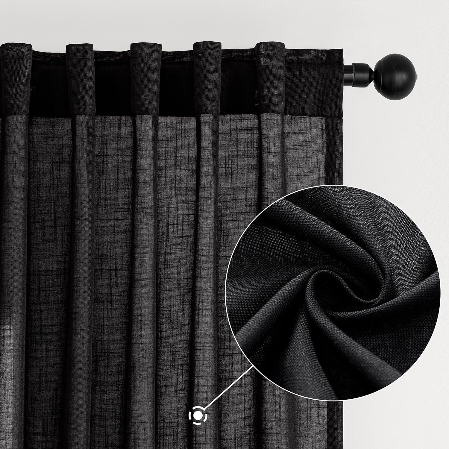 Linen Curtains 84 Inch Length 2 Panels for Bedroom Living Room, Soft Thick Linen Textured Back Tab Window Drapes Semi Sheer Light Filtering Rod Pocket Modern Farmhouse Decor
