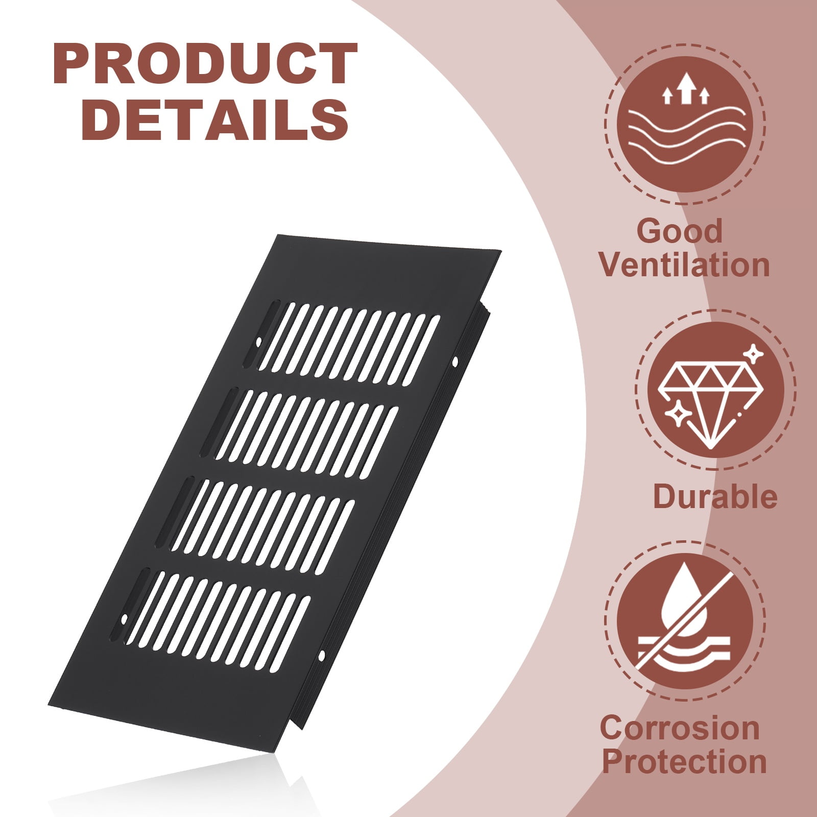 Uxcell 8 x 4" Rectangle Ventilation Grille 3Pcs Aluminum Air Vent Cover Black