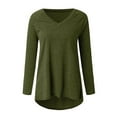 thumbnail image 4 of Green Women's Long Sleeve T-shirt, Women Fashion Plus Size V Neck Long Sleeved T Shirt Blouse Tops Features:,Women's Long sleeve T-shirt 3XL, 4 of 5
