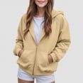 thumbnail image 2 of Staki Girl's Solid Hoodie Zip Up Long Sleeve Preppy Cute Sweatshirts Hoodies Tween Girls Trendy Clothes 1-14Y(Yellow,3-4 Years), 2 of 7
