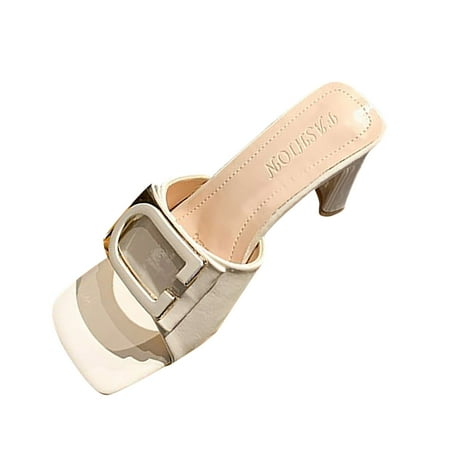 

NECHOLOGY Women Sandals Fashion New Spring Summer Thick Heel Square Heel Comfortable Square Toe Sandals for Women Dressy Wide White 7