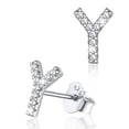 thumbnail image 1 of Pendientes pequeños de plata esterlina Silvora con inicial de circonita cúbica letra Y, 1 of 8