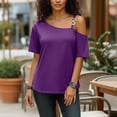 thumbnail image 4 of Uootdi Womens Blouses Solid Color V Neck Button Front Loose Fit Short Sleeve Lightweight Tops T Shirts Street Style Outfit Gift, 4 of 6