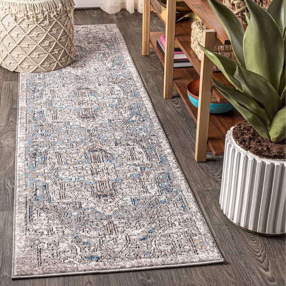 JONATHAN Y 2 x 8 Runner Rug, Izmir Vintage Medallion - Gray/Mustard/Turquoise, RES101A-28