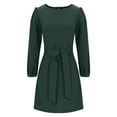 thumbnail image 7 of hotojiny Fall Dresses for Women Long Sleeve Crew Neck Belted A Line Mini Dress Wedding Guest Cocktail Party Dress, 7 of 7