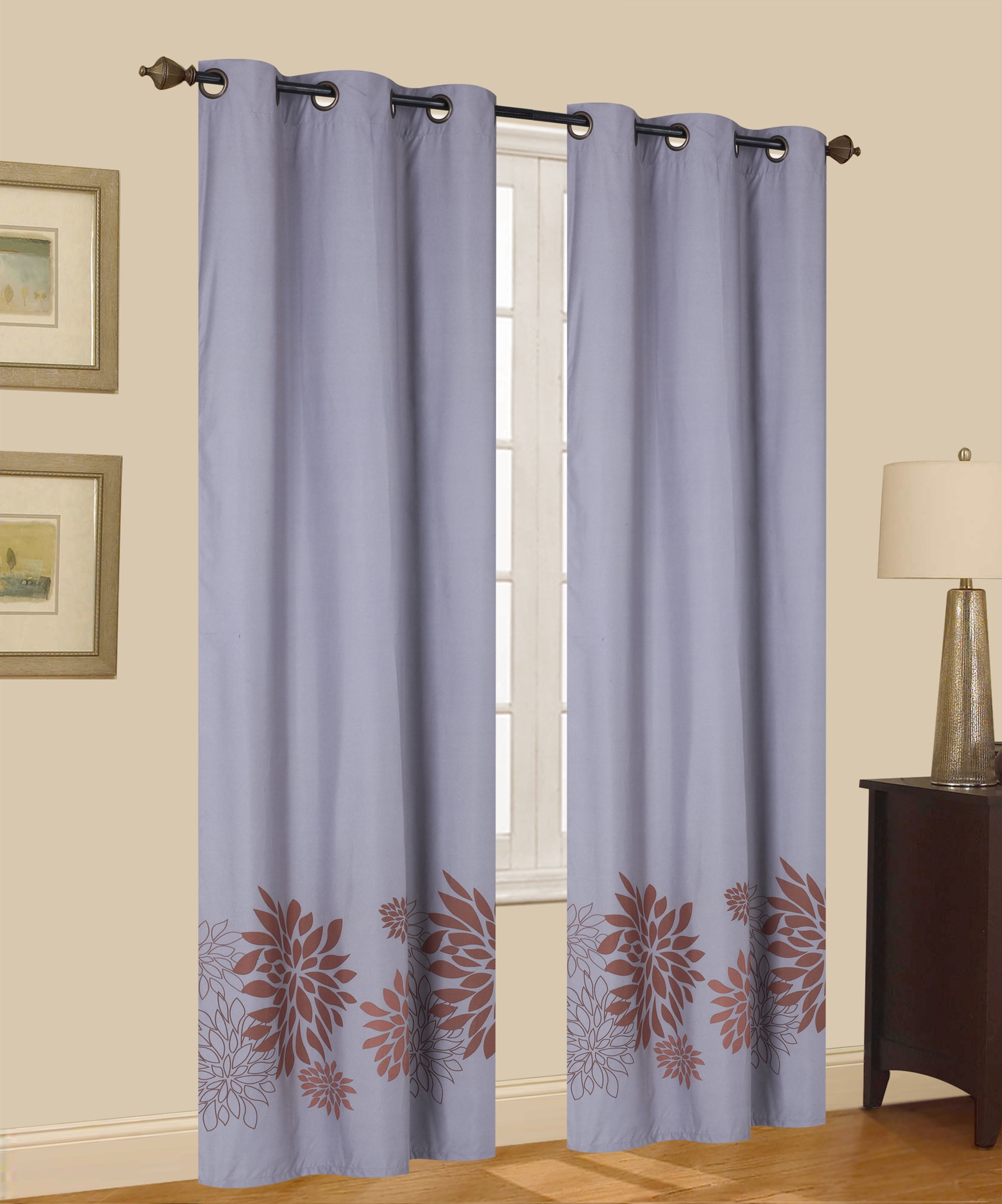 NEW 2 PRINTED SILVER GROMMET PANELS LINED BLACKOUT WINDOW CURTAIN EVA TEAL 