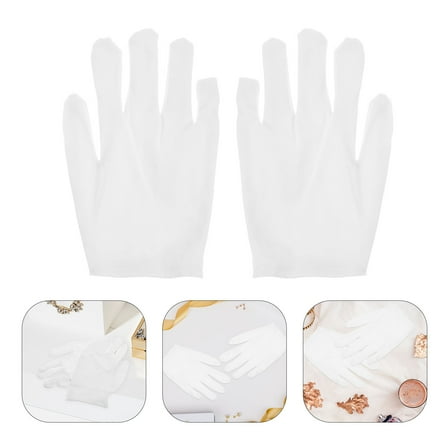 HEMOTON 10 Pairs White Jewelry Gloves Cotton Hand Gloves Soft Coin Gloves Polishing Cloths Jewelry Silver Cotton Gloves for Jewelry Handling Inspection