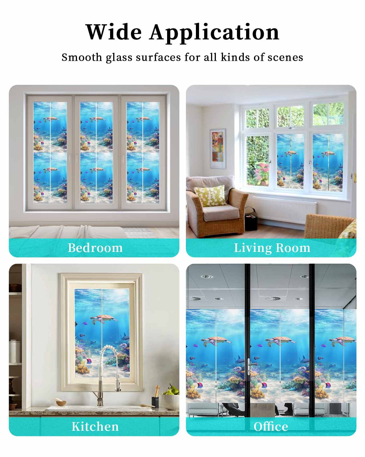 Window Privacy Film Ocean Turtle Stained Glass Window Film Decorative Sun Block Window Cover Blue Beach Summer Dolphin Whale Coral Fish Window Clings Static Adhesive Sticker for Bathroom 23.6"x59"
