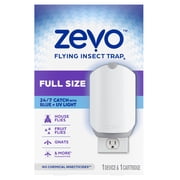 Zevo Flying Insect Indoor Fly Trap Full Size: Easy, Mess-Free Solution - Light Trap Catches & Kills House Flies, Fruit Flies, Gnats, More (1 Plug in Device & 1 Cartridge)