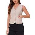 thumbnail image 4 of INSPIRE CHIC Women's Vest V Neck Sleeveless Button Down Striped Trendy Waistcoat Casual Outfits XS Khaki, 4 of 6
