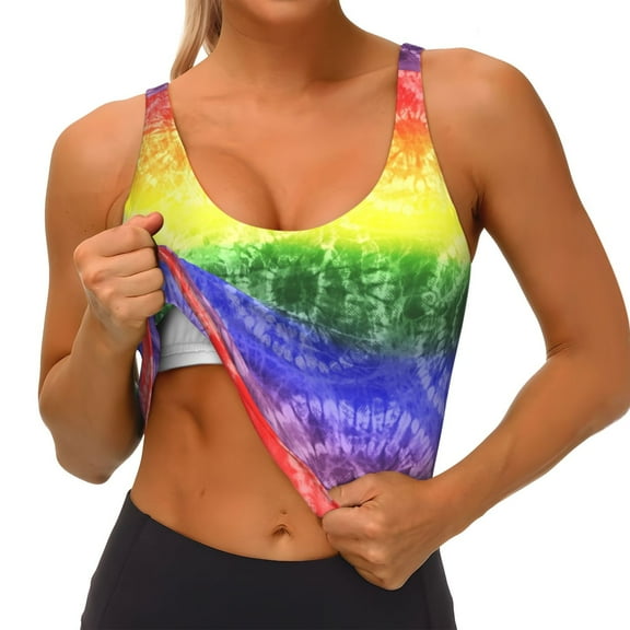 Goofa Colorful Tie Dye Printed Sports Bras for Women, High Impact Running Bra Workout Crop Tank Tops Longline Sports Bra Push up-Large