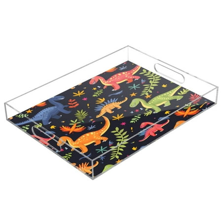 

Acrylic Tray 15.7*11.8*1.9 Inch Transparent Tray Food Tray Tea Cup Tray Serving Trays Cosmetics Storage Kitchen Table Bathroom Sundry Storage Cartoon Dinosaur