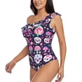 thumbnail image 5 of Daiia cute Skull rainbow mushroom Women's One Piece Swimsuits Personalized One Shoulder Swimwear Asymmetric Ruffle Bathing Suits-Large, 5 of 8