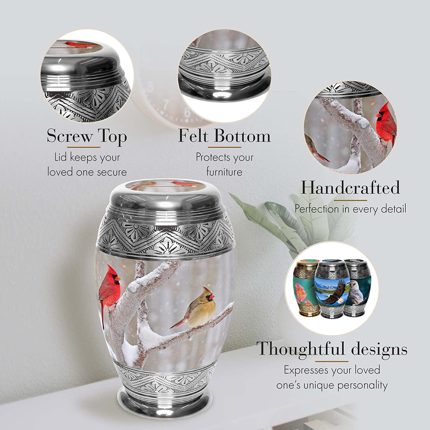 Cozy Cardinals Urns for Cremation Ashes Large Urn XL or Small Keepsake Urns for Human Ashes & Urns for Human Ashes for Home or Burial Small Urns for Human Ashes Keepsake Set of 4