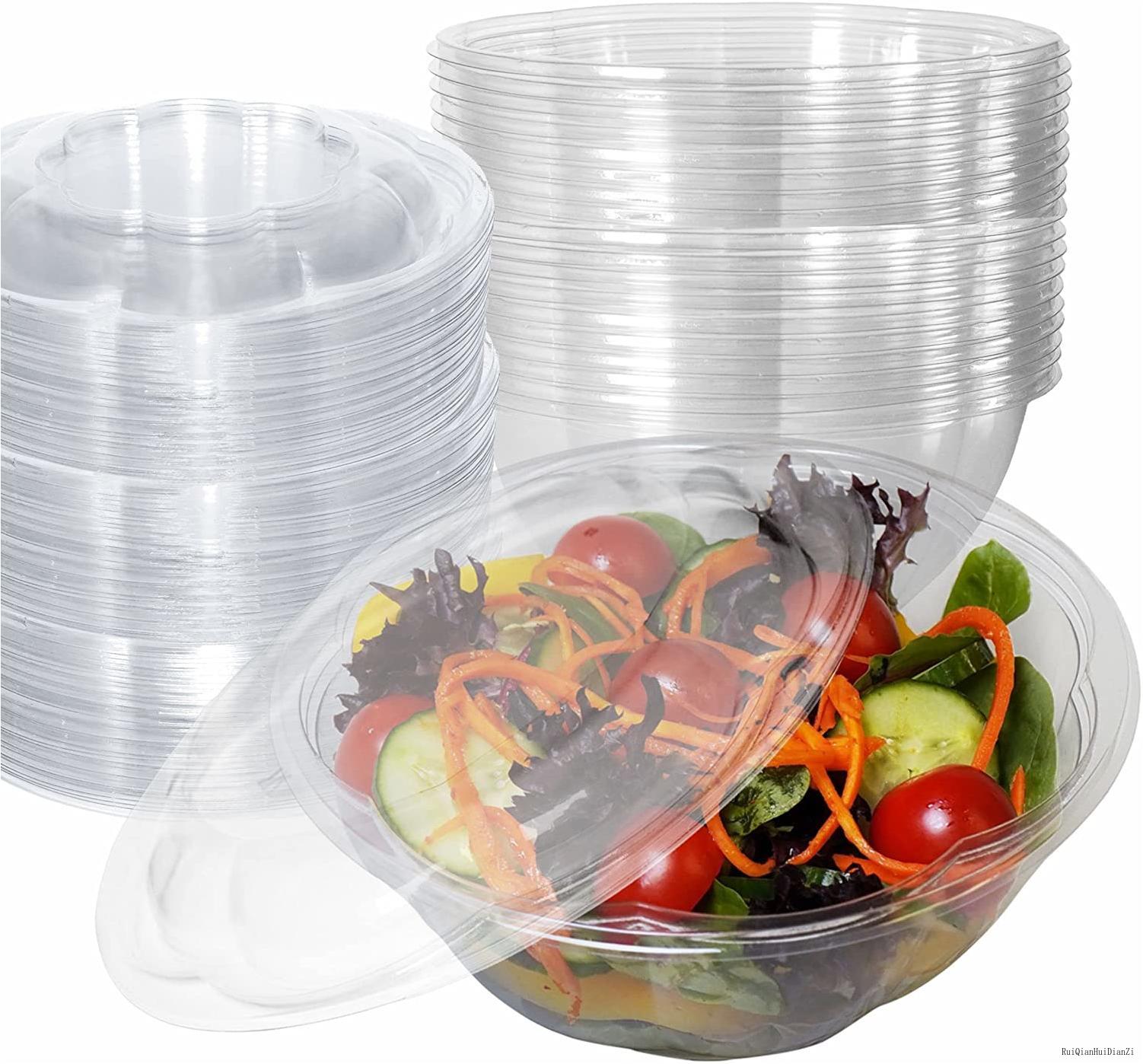 [25 Pack] 32Oz Salad Bowls ToGo With Lids Crystal Clear Plastic