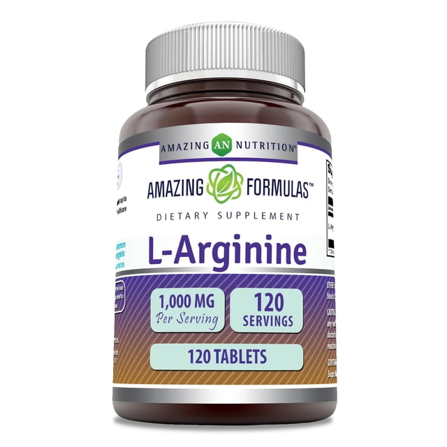 Suplemento de tabletas de L-Arginina de 1000 mg de Amazing Formulas (120 unidades)
