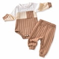 thumbnail image 4 of WUANDIXFA Baby Boy Clothes Color Block Ribbed Knitted Outfits Long Sleeve Romper+ Pants 2PCS Outfit 0-12 Months (Khaki, 6-12 Months), 4 of 9