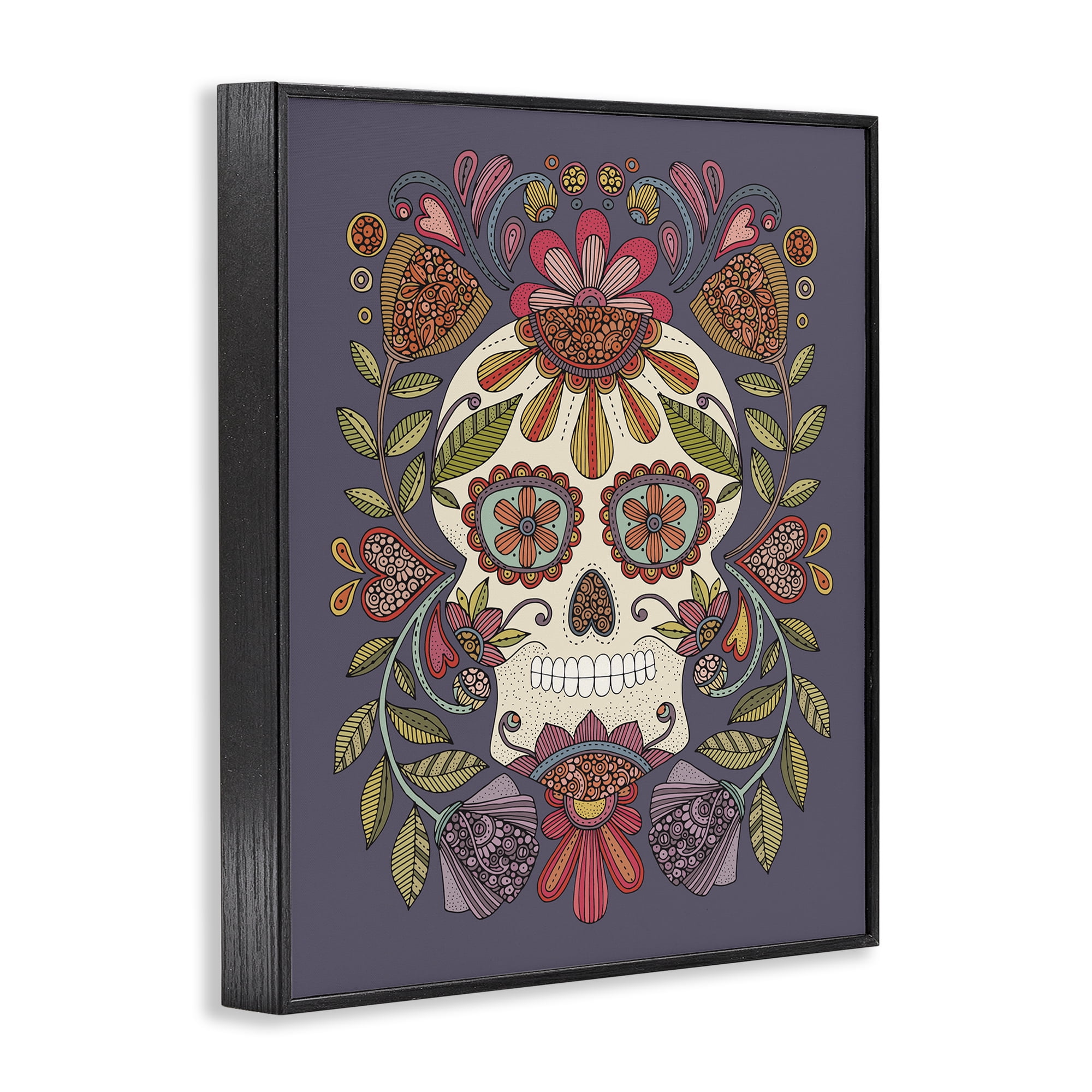 Stupell Industries Patterned Sugar Skull Holiday Painting Black Framed Art Print Wall Art, 11 x 14