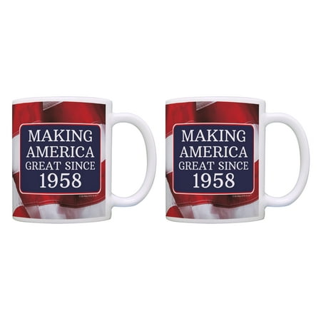 

Gifts for 65th Birthday Making America Great Since 1958 Funny 65th Birthday Decorations 2 Pack Gift Coffee Mugs Tea Cups USA Flag