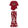thumbnail image 3 of ZHOGXU Valentine'S Day Big Kids Girls Outfit Cute Leopard Love Heart Print Short Sleeve Top And Flare Leg Pants Two Piece Comfortable Fashion Sets Red 7-8 Years, 3 of 5