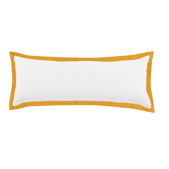 Ox Bay 14" x 36" Hand-Woven White/ Yellow Bordered Organic Cotton Pillow Cover