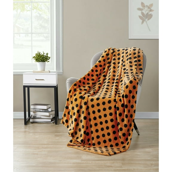 Halloween Spooky Polka Dots Orange & Black Ultra Soft & Plush Throw Blankets