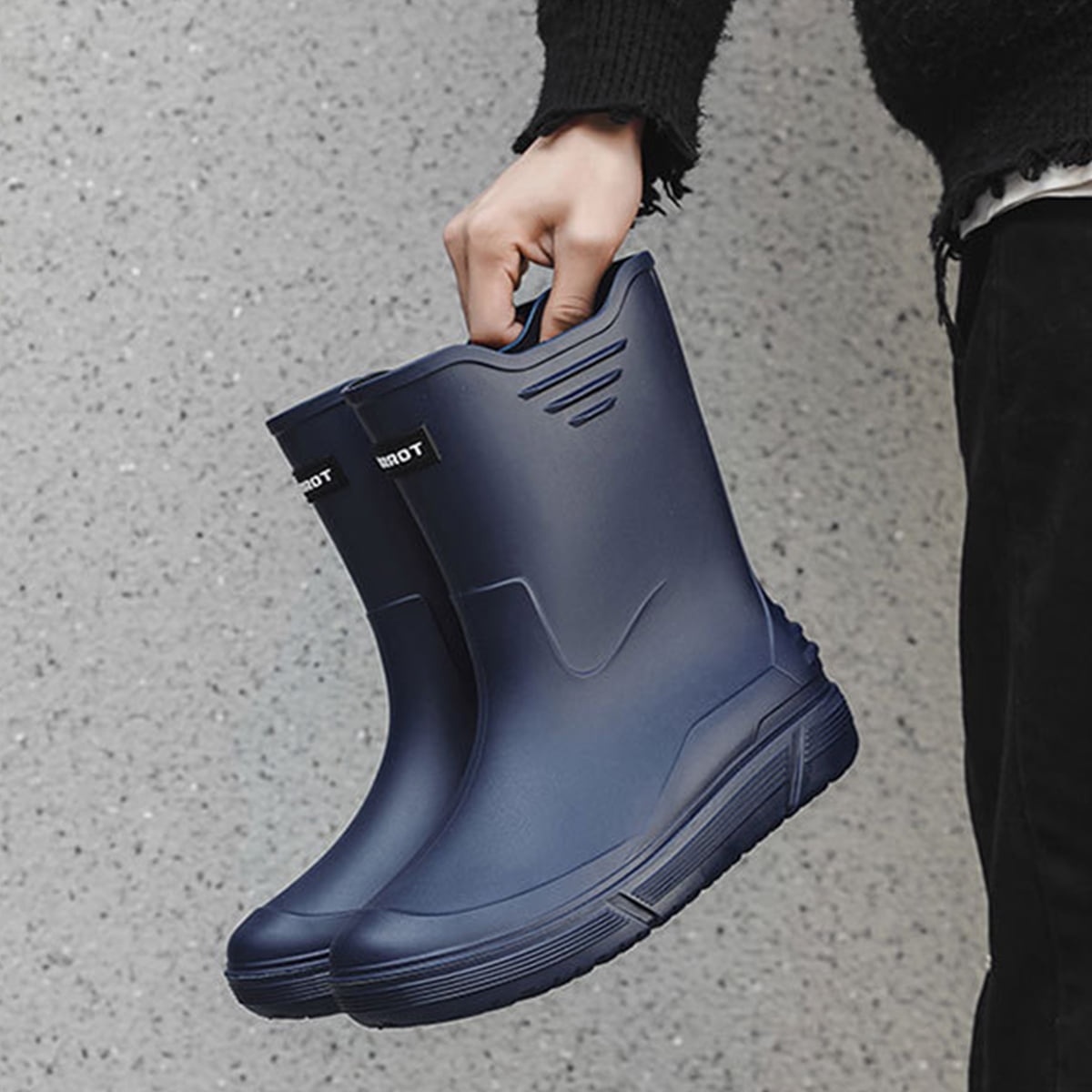Rain Boots for Men, Non-Slip Waterproof Rubber Boots Outdoor Garden Mid Calf Muck Work Shoes Rainboots for Fishing Climbing, Size 8