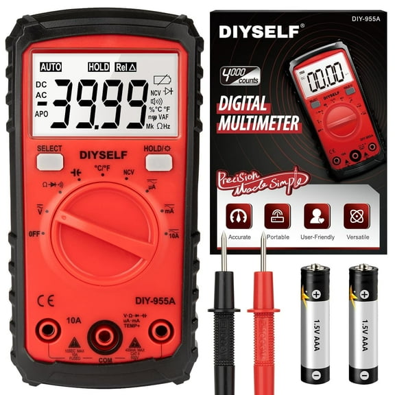 Digital Multimeter – Auto Ranging, Backlit Display, Measures Voltage, Current, Resistance & More