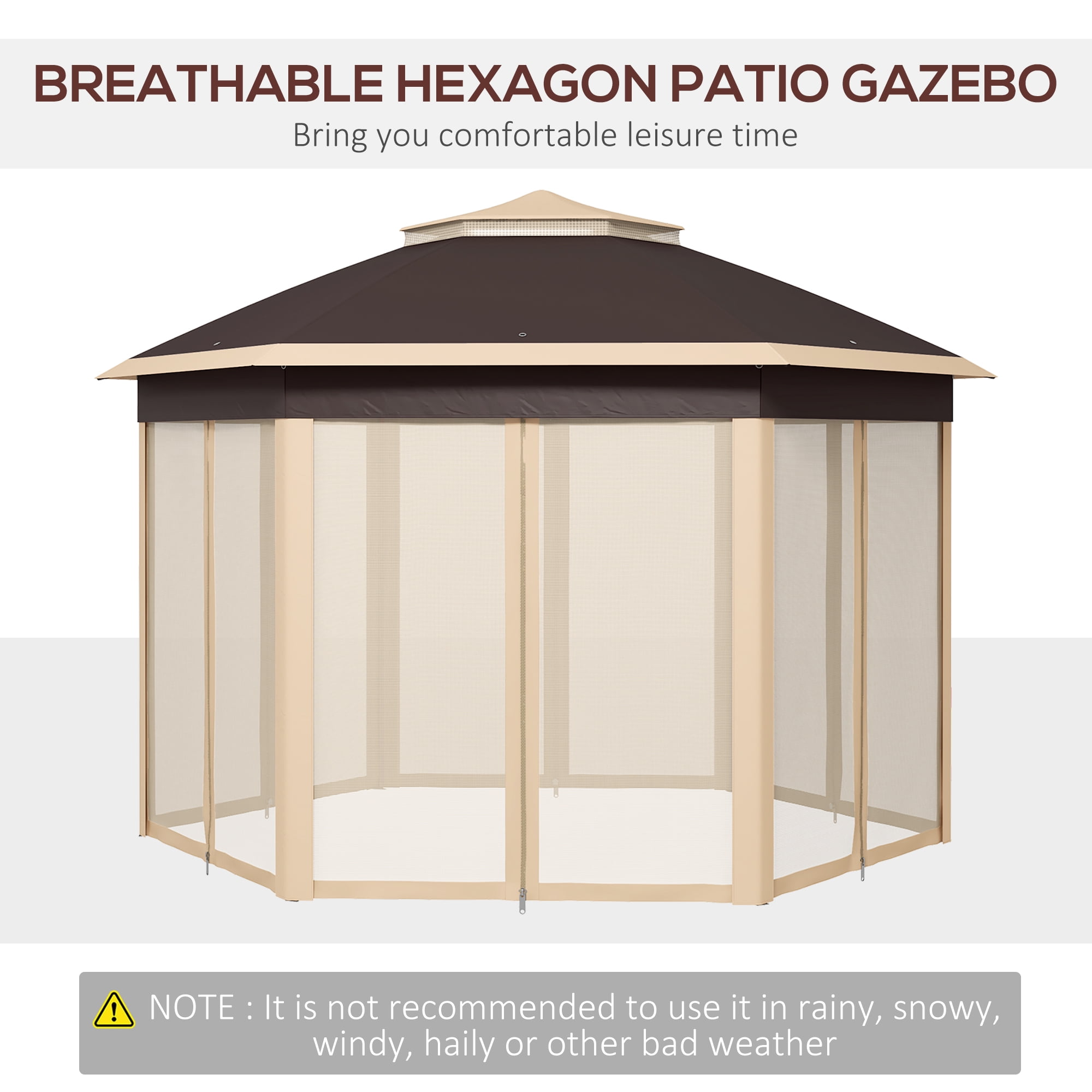 Homiyad 13 x 13 Pop Up Gazebo Hexagonal Canopy with Mesh Netting for Outdoor Events Patio Garden Wedding Party Shelter| Aosom.com