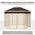 thumbnail image 4 of Outsunny 13.3' x 13.3' Pop Up Gazebo Hexagonal Canopy with 6 Zippered Mesh Netting, 2-Tier Roof Event Tent with Steel Frame for Patio Backyard, Beige, 4 of 10