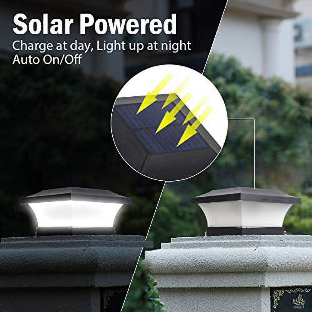 T-SUN Solar Post Lights, Waterproof Outdoor Solar Post Cap Lights for 4 X 4 Wooden Posts, 6000K White LED Lighting, Deck, Patio Garden Decor or Fence(2 Pack) - image 2 of 3