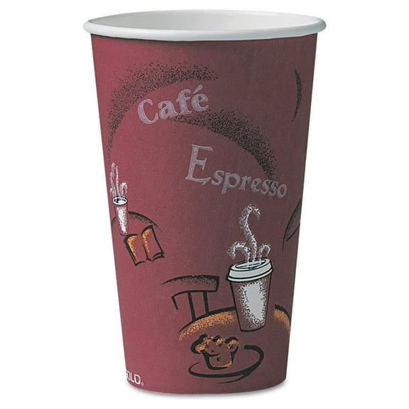 16 Oz Polylined Paper Hot Drink Cups Bistro Design in Maroon