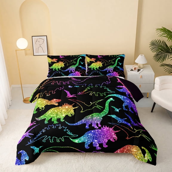 Rainbow Dinosaur Comforter Set for Girls Boys, Twin