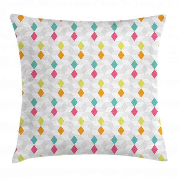 Geometric Throw Pillow Cushion Cover, Abstract Mosaic Composition of