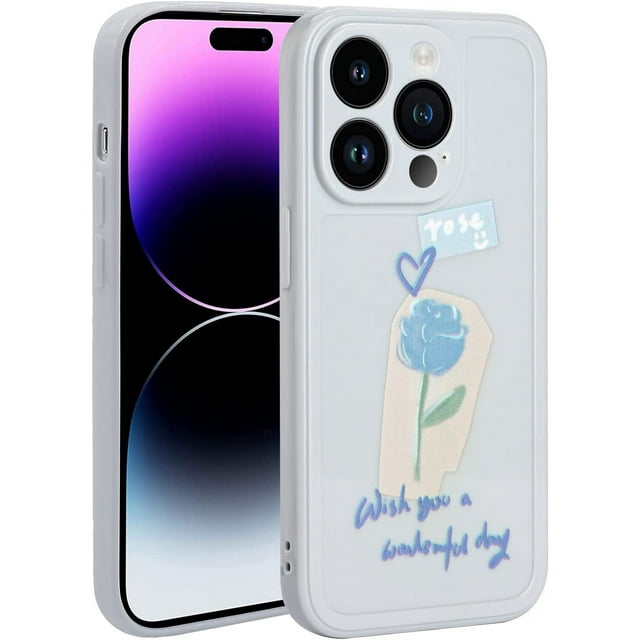 Étui pour iPhone 14 Pro Max 2022 (6.7 Pouces), Étui de Téléphone Souple en TPU pour iPhone 14 Pro Max, Protection de Caméra Mignonne pour Femmes Filles, Bleu Rose