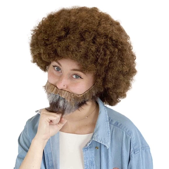 Set de peluca y barba HPO para adultos, unisex, de los 80, color marrón afro