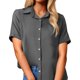 thumbnail image 1 of Camiseta de manga corta con bolsillo y botones para mujer: blusa holgada informal, versátil con vaqueros/leggings, para uso diario/vacaciones/deporte, 1 of 5