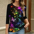 thumbnail image 4 of Goodtrade8 Printed Winter Tops for Women Plus Size 3/4 Sleeve Casual Multicolor Crew Neck Oversized Shirts for Women, 4 of 6