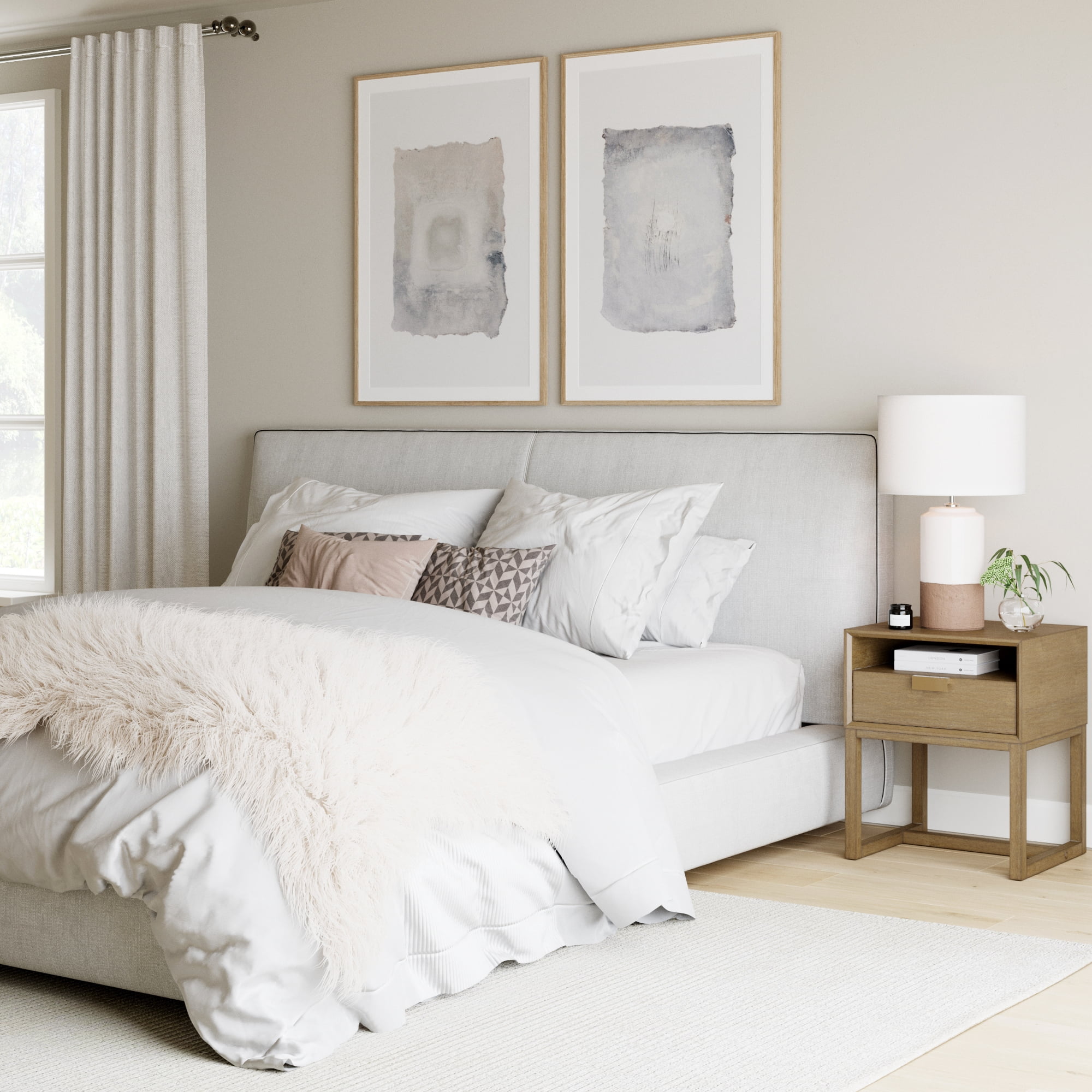 Nathan James Luke Light Brown Wood Nightstand Bed Side Table, Side Sofa End Table with Storage Drawer and Cubby