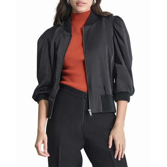 DKNY womens  Shine Sateen Puff Sleeve Jacket, xs, Black