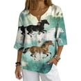 thumbnail image 2 of Daiosportswear Womens Western Tops 3/4 Length Sleeve Shirts V Neck Graphic Shirts Loose Shirt,Linen Shirts for Women Multicolor-F L(L), 2 of 7