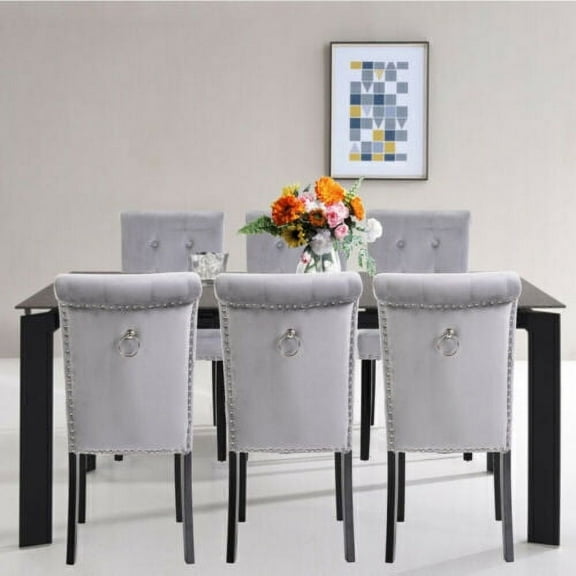 6 Tufted Velvet Fabric Upholstered Accent Elegant Dining Chairs