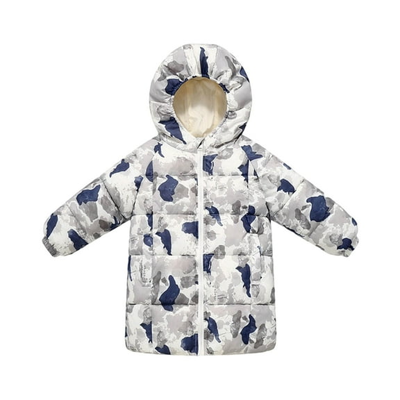 SERTG Kids Mid Length Hooded Padded Coat Long Sleeve Thickened Warm with Pockets Casual Comfortable Fall Winter Insulated Outerwear Daily Wear for Children 2-10 Years(Blue,2 Years)