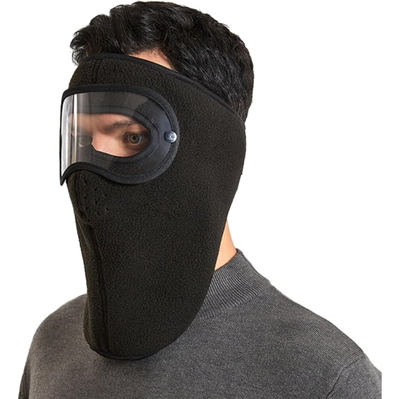 Winter Windproof Face Mask with Detachable Goggles, Thickened Fleece-Lined Full Face Cover & Neck Guard for Men Women, Ski Motorcycle