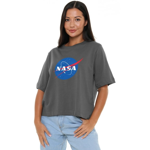 Nasa Meatball Logo Women's Boxy Cropped T-Shirt Casual Graphic Tee