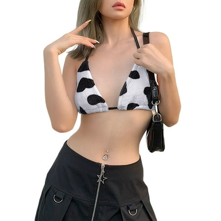 

Arvbitana Women Summer Sexy Sleeveless Vest Cow Print Off Shoulder Backless Camisole Lady Party Beach Halter Bra