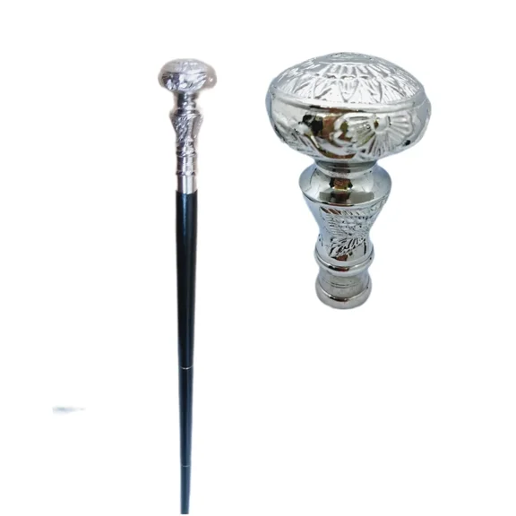 Elegant Wooden Walking Stick with Polished Nickel Handle – Stylish Mobility Cane for Men and Women, Vintage Look, Comfortable Grip