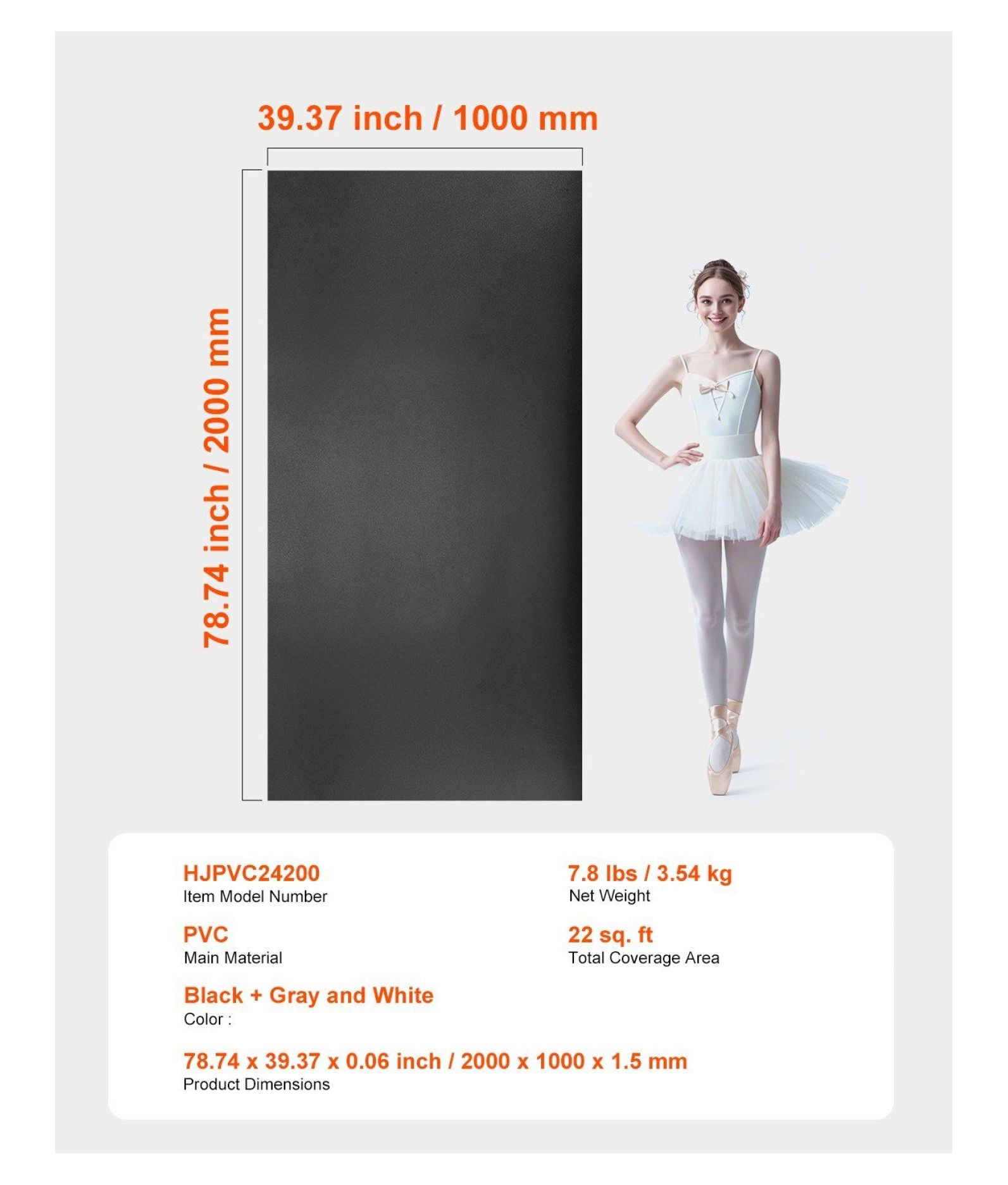 Wide PVC Yoga and Pilates Mat 6.6ft x 3ft – Protective Gym Flooring Set for Fitness Equipment & Workouts