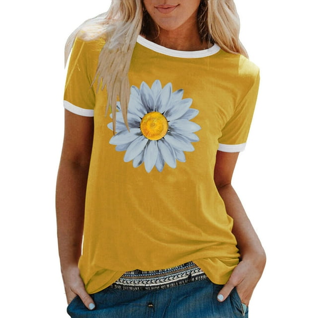 Pompotops Femmes Mode Décontractée Impression Col Rond en Vrac Manches Courtes T-shirt Top Chemisier Pull