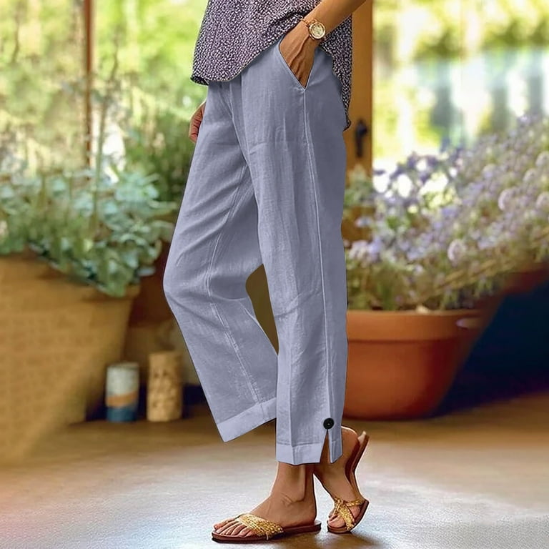 Ahdbta Cotton Linen Pants for Women Plus Size High Waisted